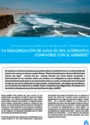 La desalinización de agua es una alternativa compatible con el ambiente